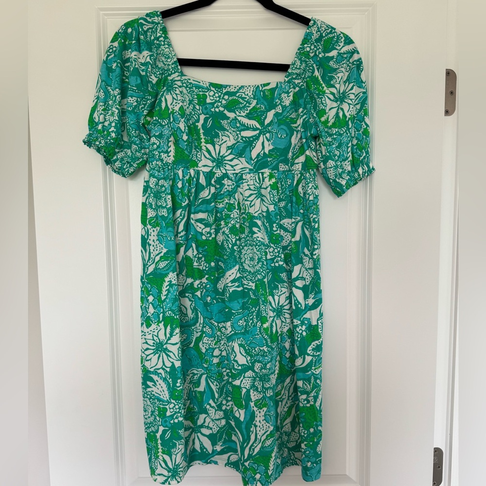 Lilly Pulitzer Delaney Short Sleeve Dress Botanical Green Safari Sangria 00